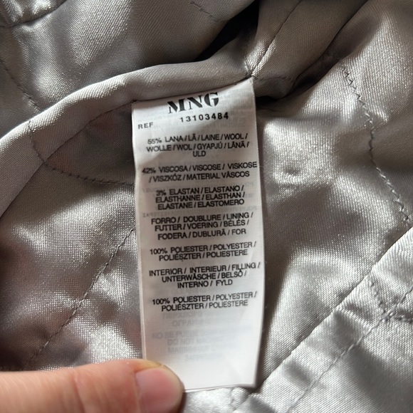 MNG Wool Blend Moto Zip Up Belted Jacket Gray Quilted Satin Lining Size US Small - Picture 15 of 16